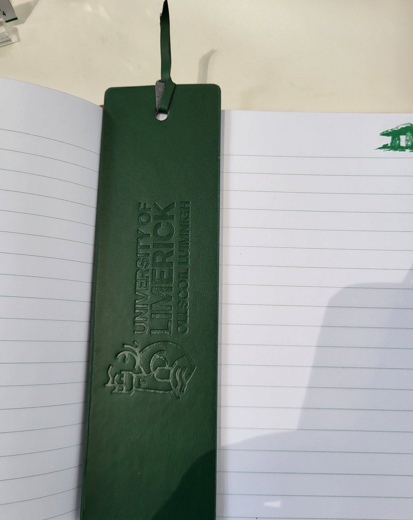 Bookmark in Green and Debossed Logo