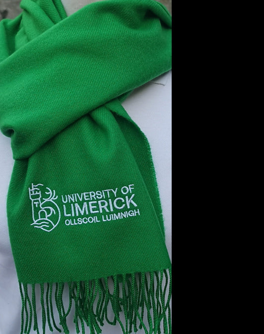 University of Limerick Embroidered Green 100% Merino scarf